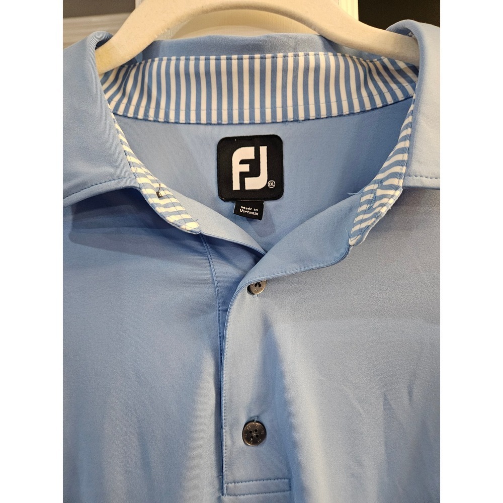 FootJoy!  Mens XL Light Blue Performance Golf Polo Shirt Mill Stl Logo Short Slv